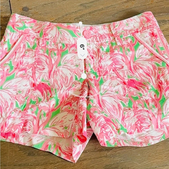 Lilly Pulitzer Women's Callahan Shorts Green Pink Colony Flamingos Size 00 NWT - Picture 6 of 7